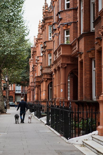 A row of colourful residential buildings on a residential street in Kensington, featuring pastel-hued facades in lavender, yellow, and light blue. The street includes black wrought-iron fencing, small